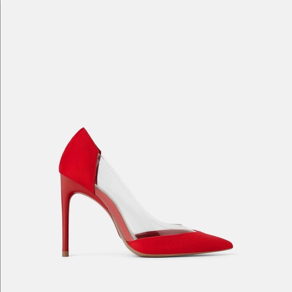 Red and clear pumps